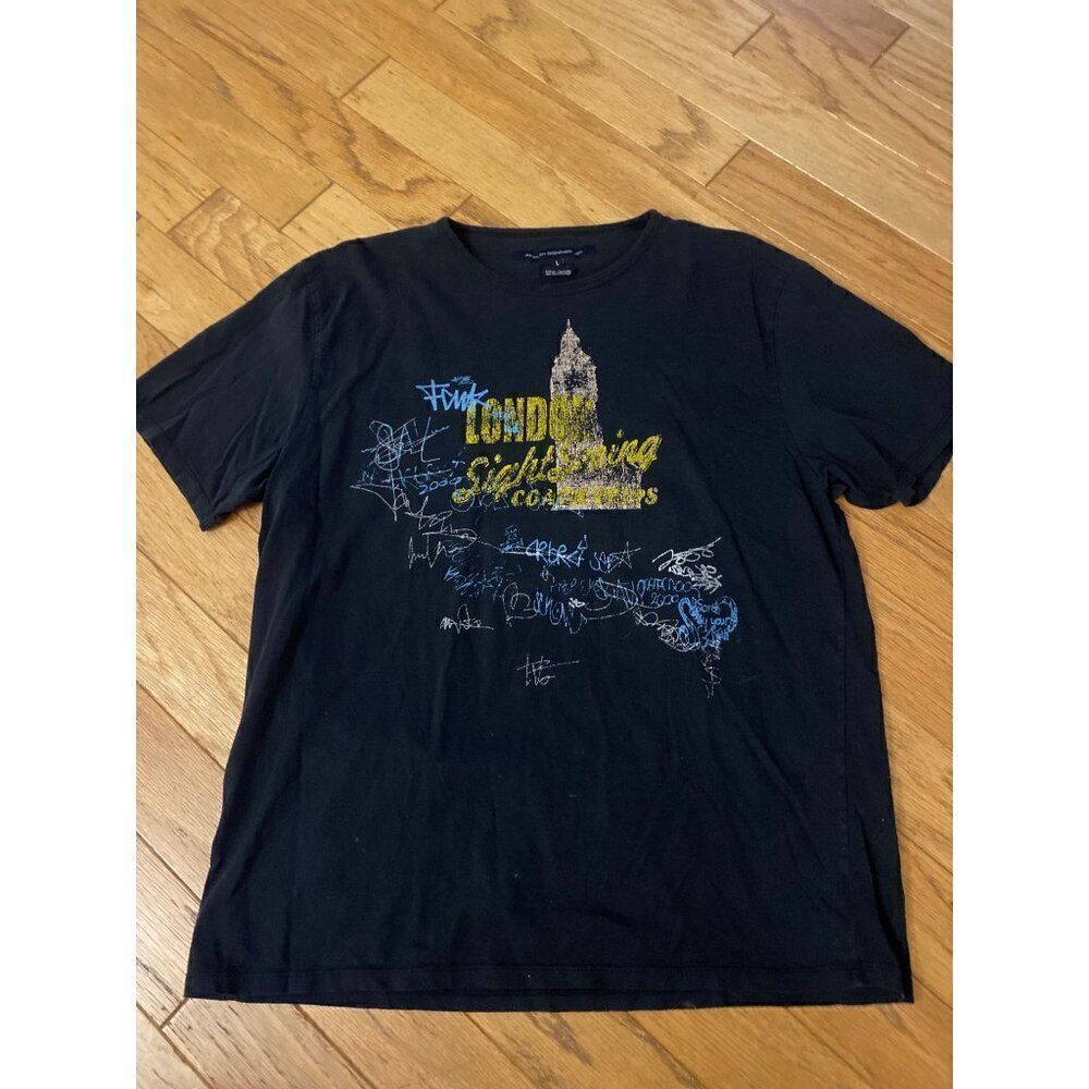 French Connection men's black London Sightseeing graphic cotton t-shirt sz large
